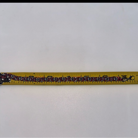 Red & Silvertone Byzantine Chainmail Bracelet - Picture 6 of 6